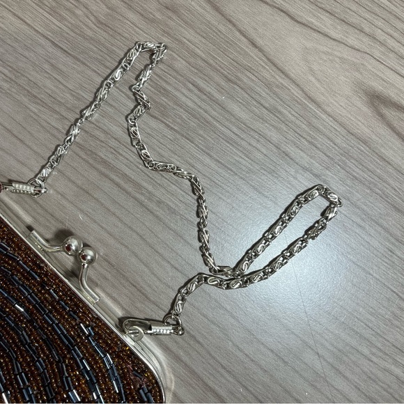 Bijoux Terner Mini Formal Handbag Brown + Blue Beaded Clutch Purse W/ Clasp - Picture 3 of 6